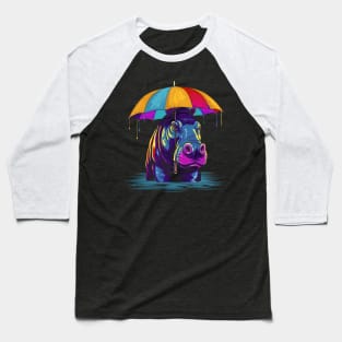 Hippo Rainy Day With Umbrella Baseball T-Shirt